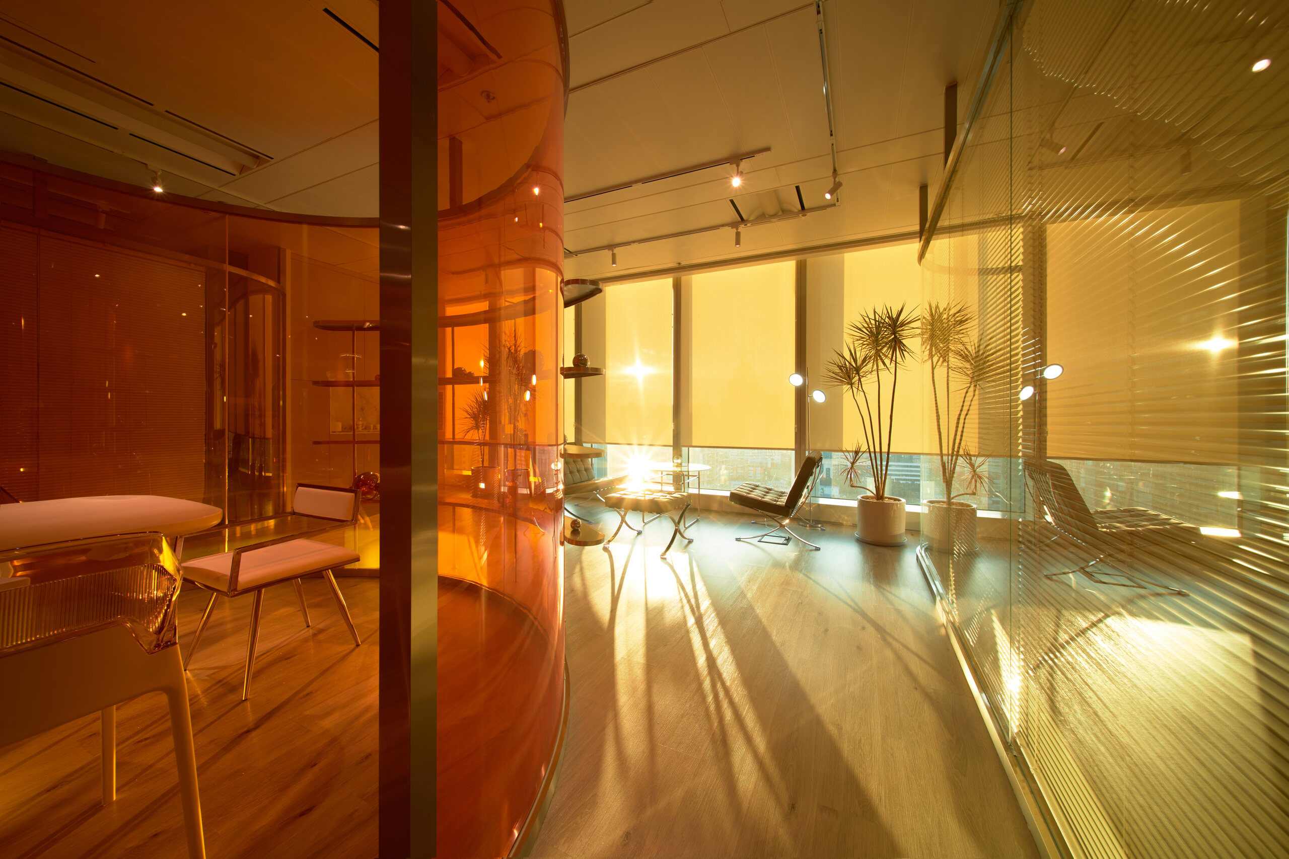 Golden timber hall interior